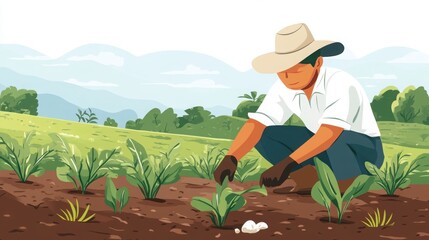 Engineer Testing Irrigation Systems in Fertile Field