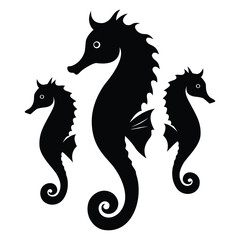 Fototapeta premium Seahorse silhouettes. Vector silhouettes. Silhouettes of seahorse. Sea animals. 
