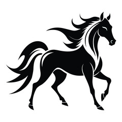 Horse silhouette. Black horse. Black silhouette. Horse silhouette of running pose.
