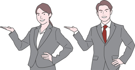 Fototapeta premium 案内するビジネスマン、男女セット