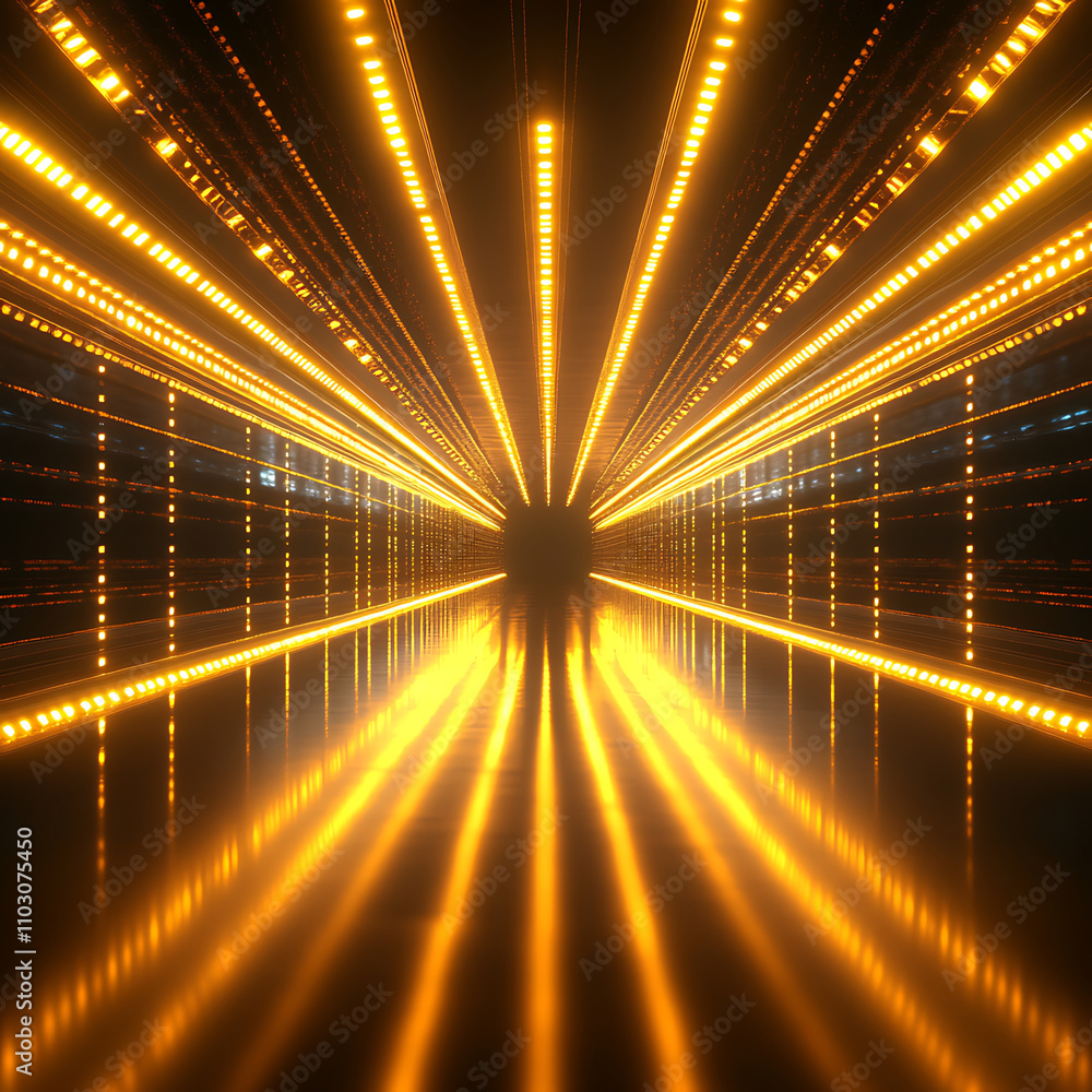 Poster futuristic dynamic background with glowing lights and reflections, creating sense of depth and movem