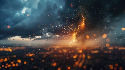 The abstract storm brings a beautiful light show. Dark clouds and rain add to the intense scene.