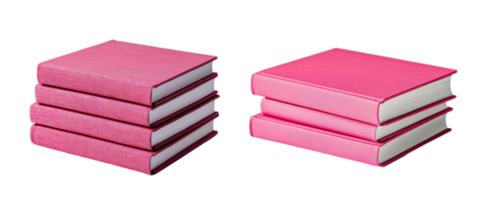Set of  Pink stackable hardcover books isolated on transparent background

