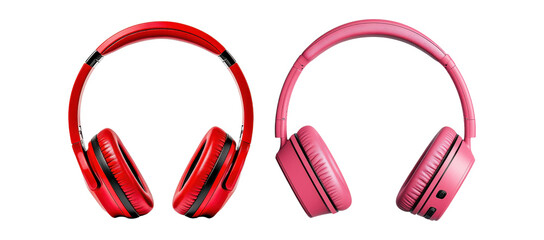 Fototapeta premium Red and Pimkover-ear headphones set isolated on transparent background
