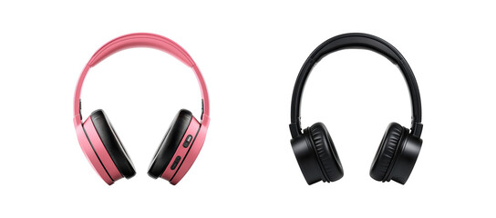 Pink and black wireless headphones isolated on transparent background