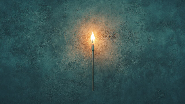 Single Candle's Warm Light on Teal Background