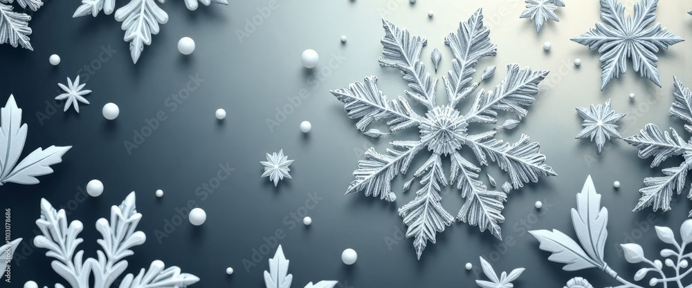 Poster a snowflake design with a blue background. the snowflakes are white and scattered throughout the ima