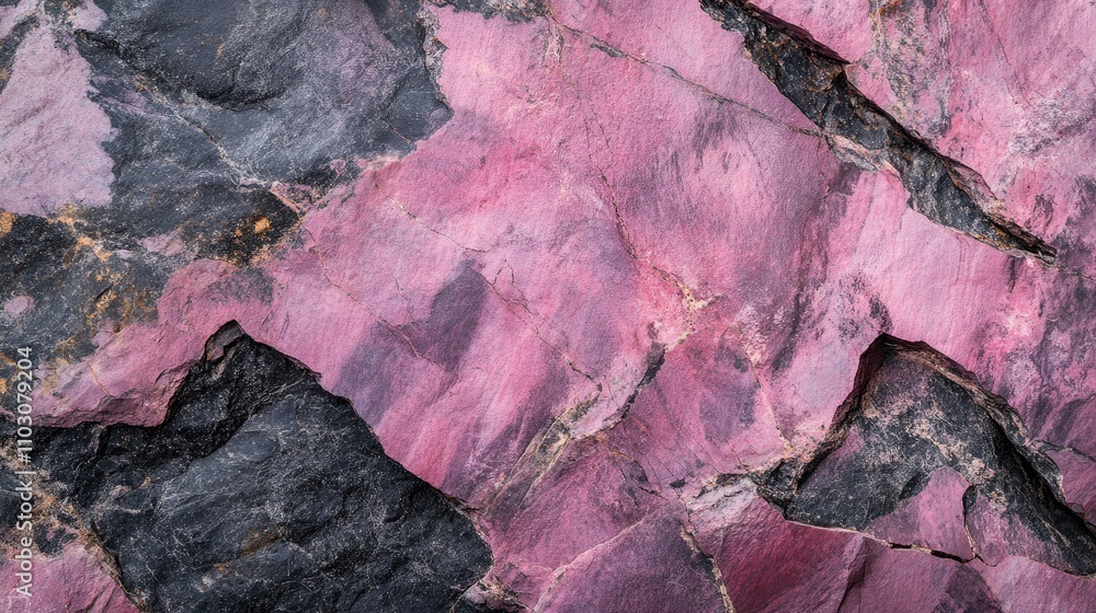 Poster panoramic view of pink and black magenta stone texture showcasing vibrant colors and natural pattern