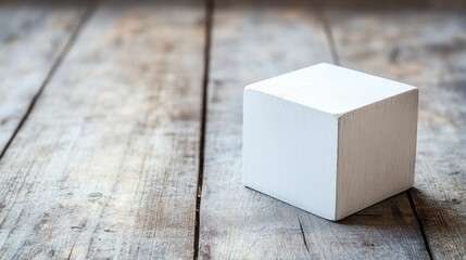Minimalist white wooden cube calendar on rustic wooden surface with soft background perfect for summer themes and customizable space