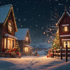 Christmas tree with gifts and snow