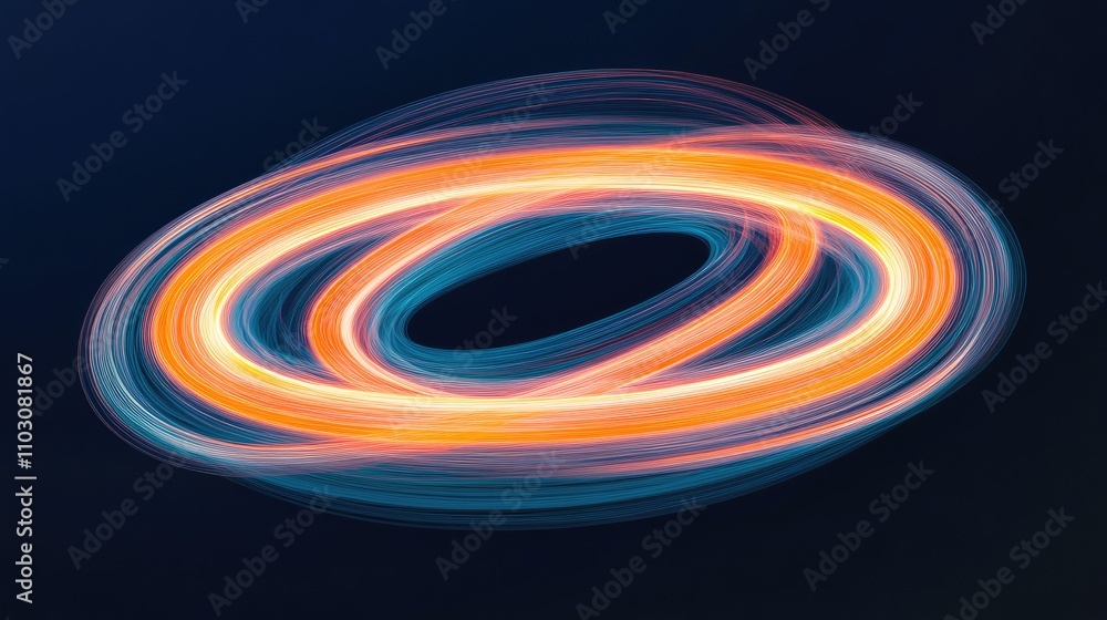 Poster a dynamic display of vivid orange and blue hues intertwines to form a captivating circular pattern, 