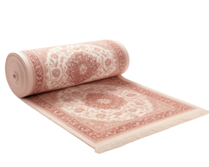 A long, rolled up rug with a white and red design Transparent Background