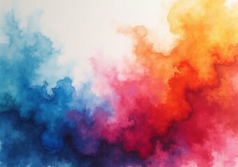 Vibrant watercolor explosion with shades of blue, red, and orange on a white background