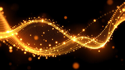 Digital wave pattern with binary code and glowing particles in a futuristic design
