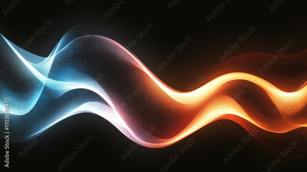 Poster smooth lines of vibrant blue and orange flow gracefully, merging and diverging in a striking visual 