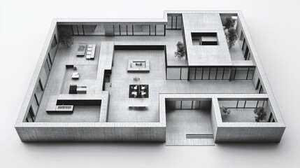 Black and white building floor plans