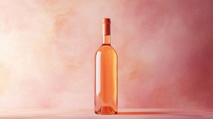 Elegant bottle of rose wine against a soft Peach Fuzz backdrop, showcasing selective focus and ample empty space for text or branding.