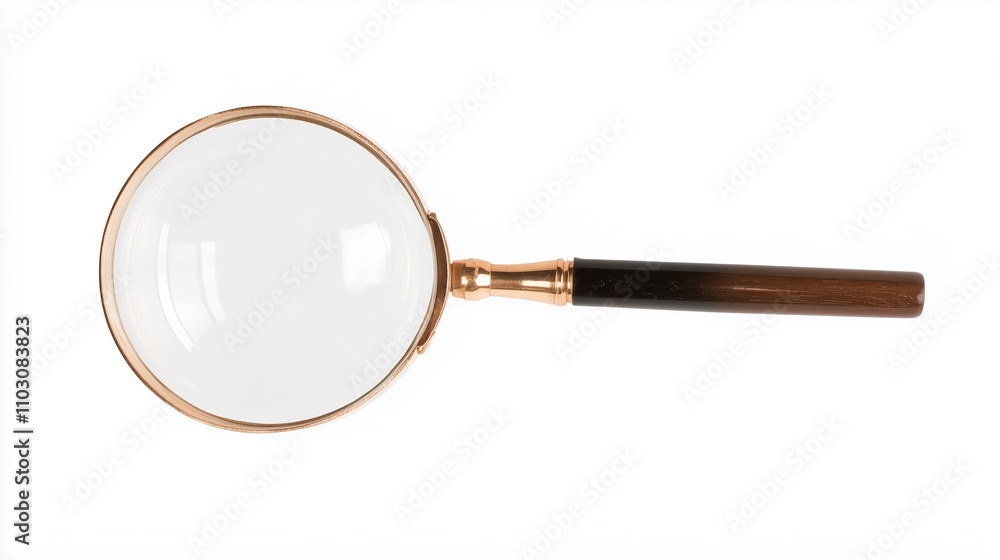 Poster magnifying glass resting on a white background, perfect for reading small text or examining details 