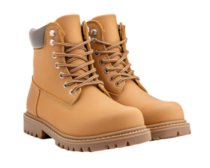 A pair of tan boots with laces Transparent Background