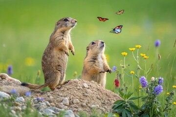 Prairie dogs, genus Cynomys outdoors in nature