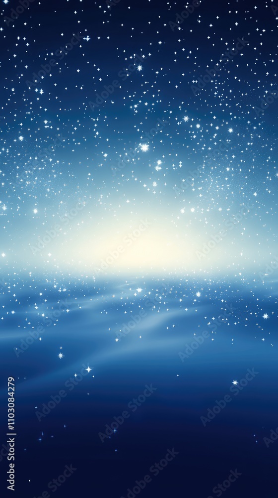 Poster waves gently lap at the shore as twilight envelops the ocean, illuminated by countless twinkling sta