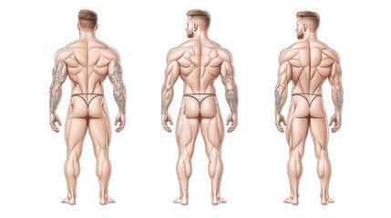 Three men are shown in a row, each with a different amount of muscle Transparent Background