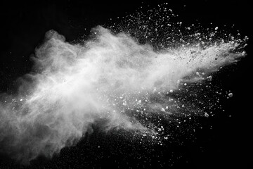 Abstract White Powder Explosion on Black Background A Dynamic Image of Fine Particles in Motion