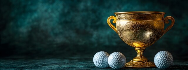 Golden Golf Trophy with Three Golf Balls