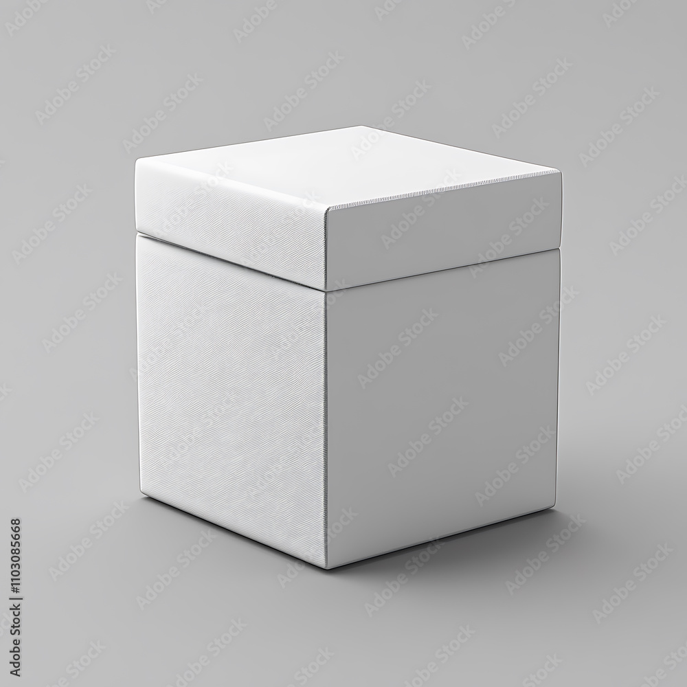 Poster white box package with smooth texture on gray background, ideal for various uses. its minimalist des