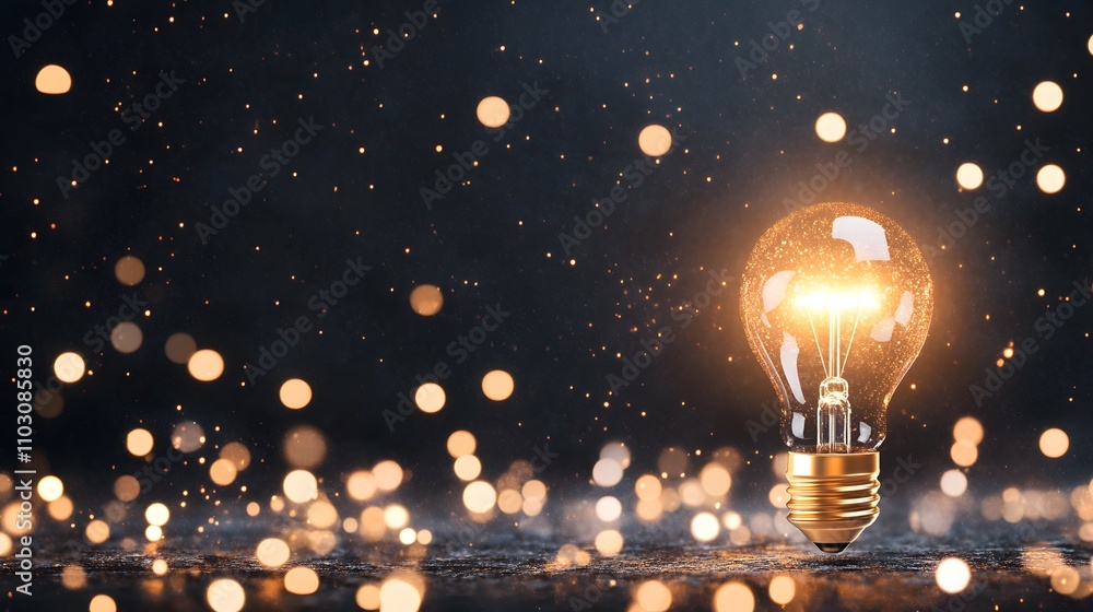 Poster illuminating light bulb surrounded by sparkling bokeh studio setting high-quality photograph creativ