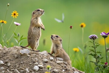 Fototapeta premium Prairie dogs, genus Cynomys outdoors in nature