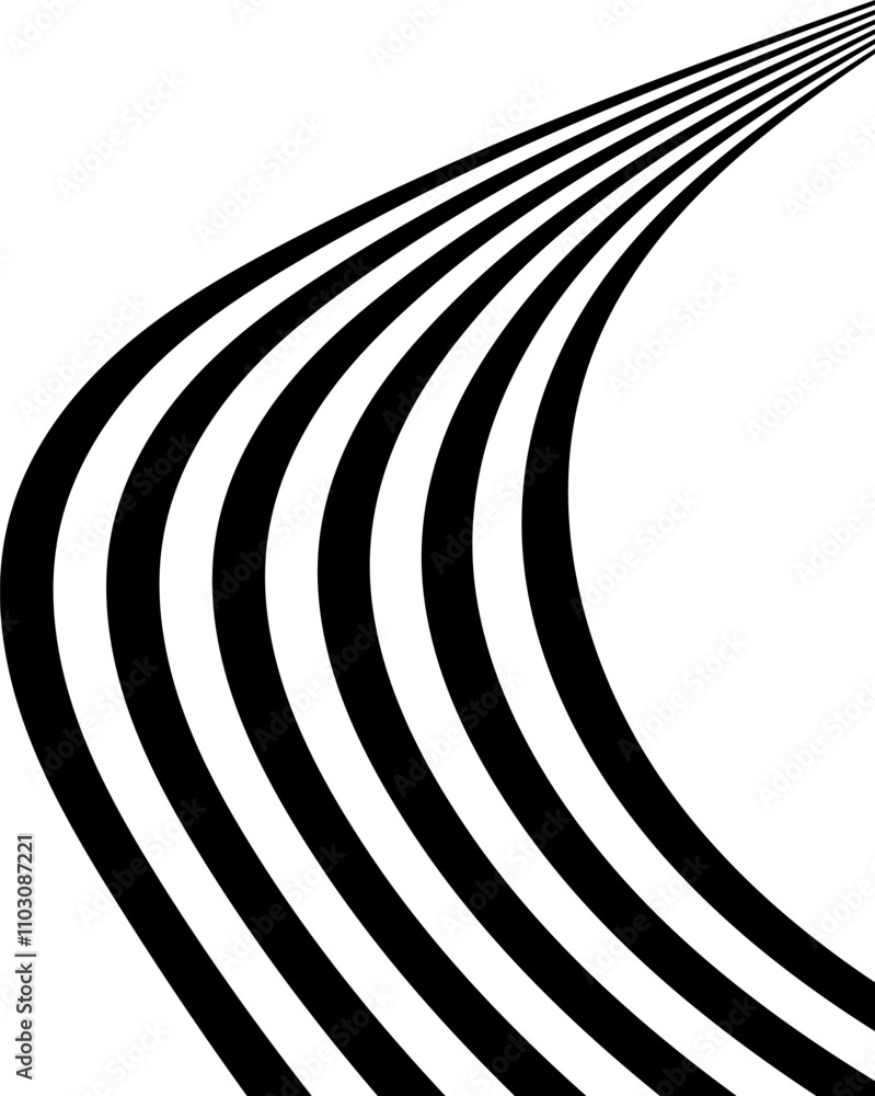 Wall mural abstract perspective line stripes in black color with 3d dimensional effect.