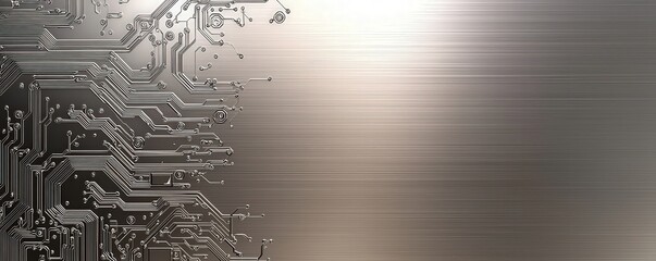 A metallic surface with intricate circuit-like patterns, reflecting light and creating a modern, technological aesthetic.
