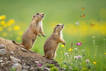 Prairie dogs, genus Cynomys outdoors in nature