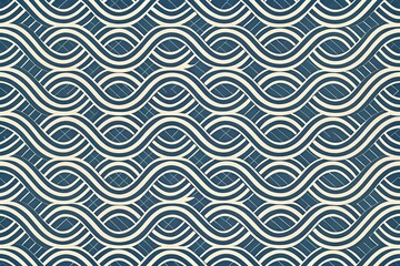 Seamless Pattern of Interwoven Curving Lines in a Blue and Beige Color Palette