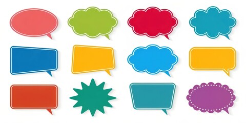 Collection of Colorful Speech Bubbles with Various Shapes and Sizes for Communication Design