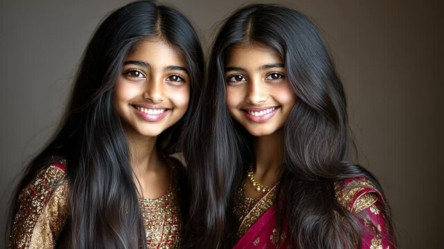 Portrait of Twin Sisters in Traditional Attire