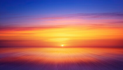 Obraz premium Golden Hour Horizon: A breathtaking vista of a vibrant sunrise or sunset, painting the sky with hues of orange, pink, purple, and blue, reflecting on the tranquil water.