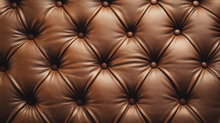 Fototapeta premium Textured brown leather upholstery featuring rich, deep hues with a tufted design, ideal for decorative purposes and stylish applications.