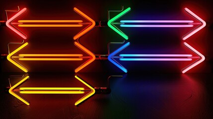 Bright Neon Light Lines Shaped as Arrows - a dynamic and futuristic visual. The vibrant neon glow and arrow shapes create a striking and modern design.