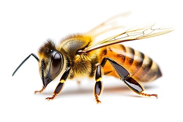Macro Shot of an Isolated Honey Bee Highlighting Its Details 