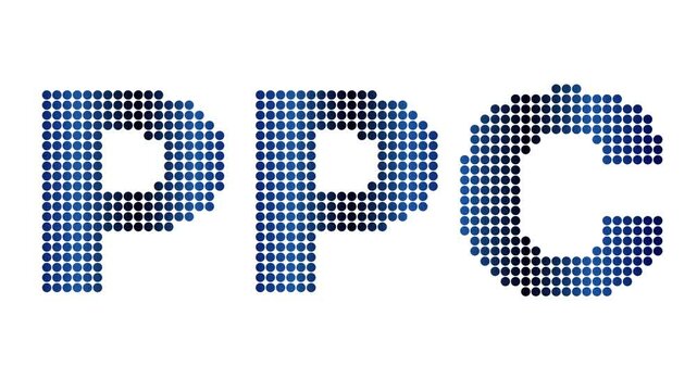 Animated PPC text and motion effect title with dots on white background. Proress Format.