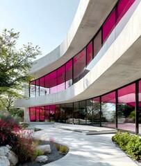 office building in the city center with panoramic pink windows