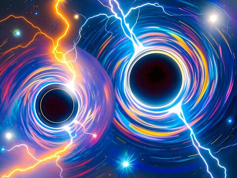 Ai generated a black hole with mysterious color variations accompanied by lightning-like flashes and high voltage electricity