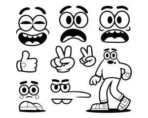 Expressions of Emotion: Cartoon Faces Displaying Various Feelings, Set of funny faces, funny face doodle, funny face sketches
