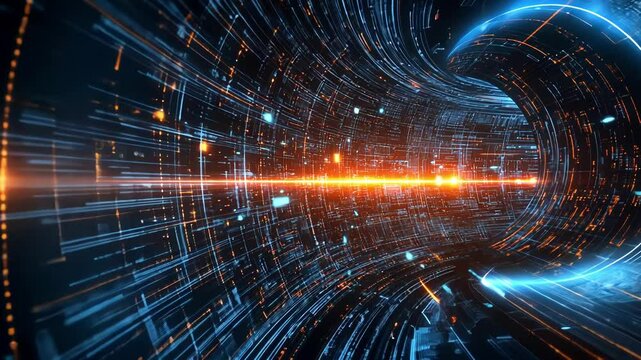 Futuristic Digital Data Tunnel