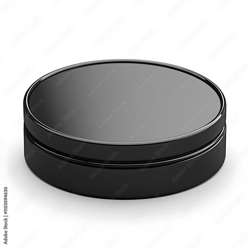 Poster sleek black round container with smooth surface, perfect for storage or display. its minimalist desi