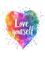 Obraz premium Love yourself - motivational modern calligraphy text. Multicolored watercolor paint splash.
