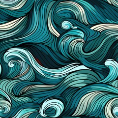 Dynamic ocean waves coastal area digital illustration abstract design aerial view fluid motion concept