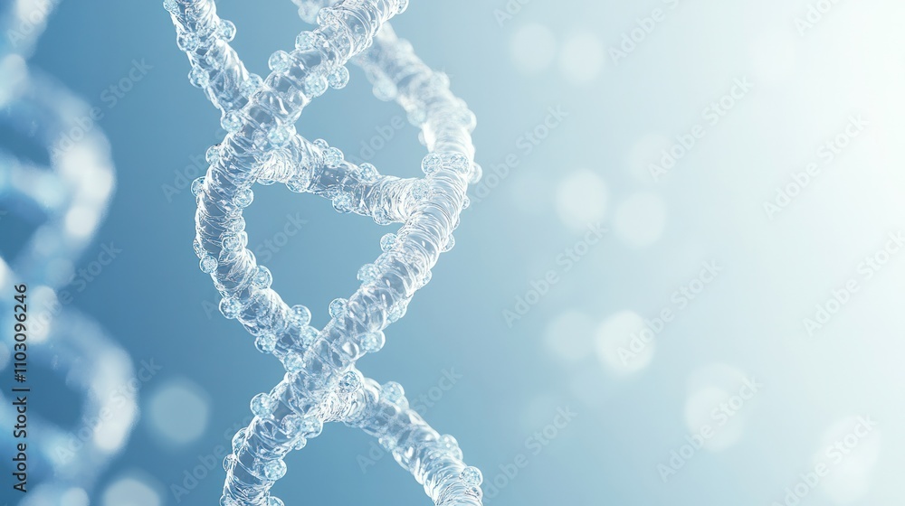 Poster a dna strand with transparent hexagonal elements interlinked around it in a network pattern on a lig